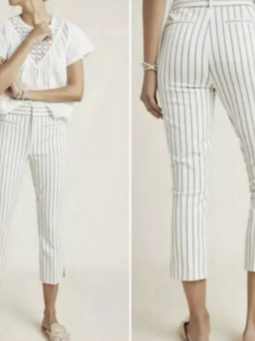 Anthropologie The Essential Slim Striped Cropped Straight-Leg Women's 6 Pants